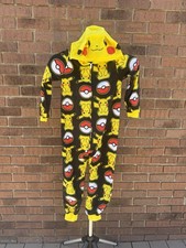 Pokemon Pikachu Poke Ball One Piece Sleepwear Union Suit Hooded Size Medium 8