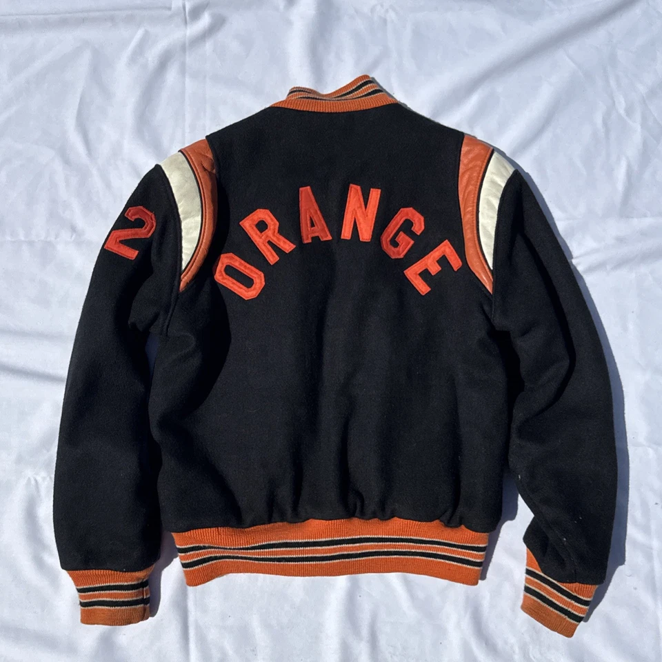 Vintage Holloway Varsity Jacket Men’s Medium Orange & Black USA Wool College - Изображение 2 из 4