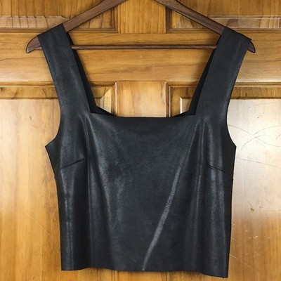 Gianni Bini Womens XL Black Faux Leather Cropped Goth Grunge Edgy Tank Top Club
