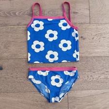 Mini Boden Swimsuit Girls Tankini Bikini Swim Blue Flowers 7-8 Years