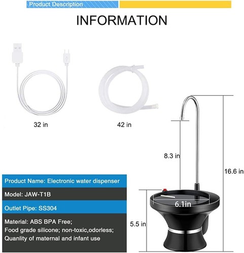 Black Drinking Water Dispenser Pump, Automatic Electric Drinking Water Bottle - Picture 2 of 7