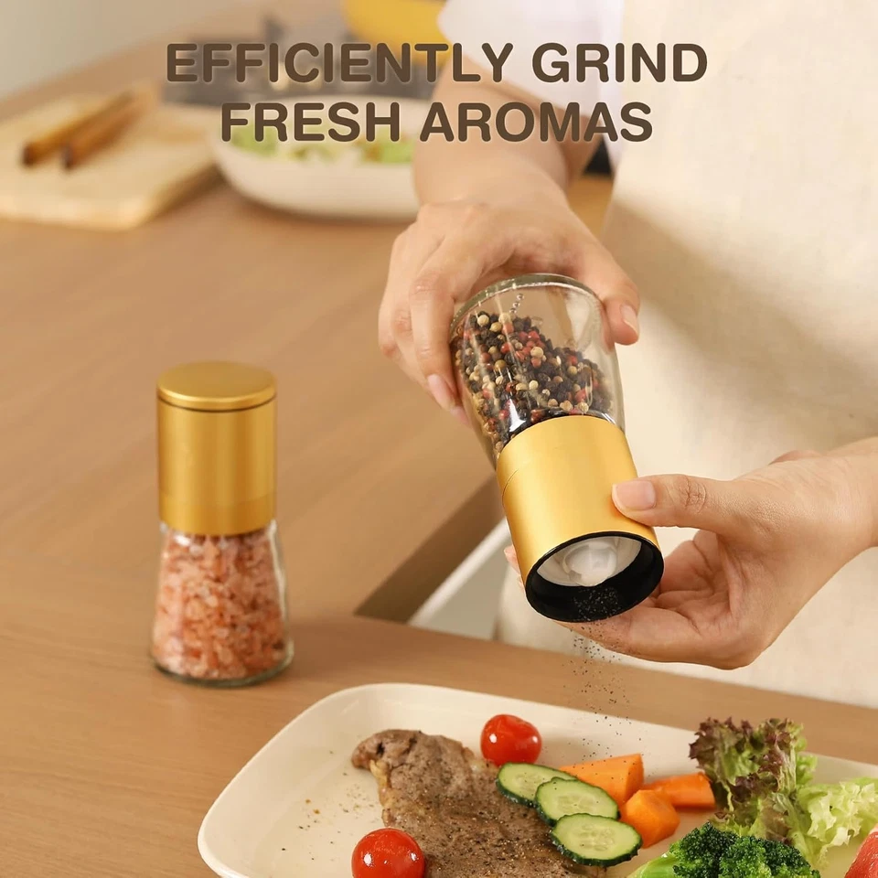 Gold Salt and Pepper Grinder Mill - Adjustable Coarseness Ceramic Brass Spice Gr Foto 4 de 4