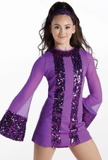 Dance Pre-Owned Costume Weissman 10300 XXL Child Purple Bell Sleeves Jazz Sequin