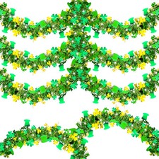 33 FT St Patricks Day Tinsel Garland Gold Green Shamrock Hat and