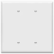 2 Gang Oversized Outlet Cover, Polycarbonate Blank Plate, Glossy, White