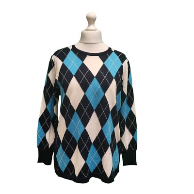 Vintage Wollpullover Gispa Argyle Rautenpullover blau weiß 16 