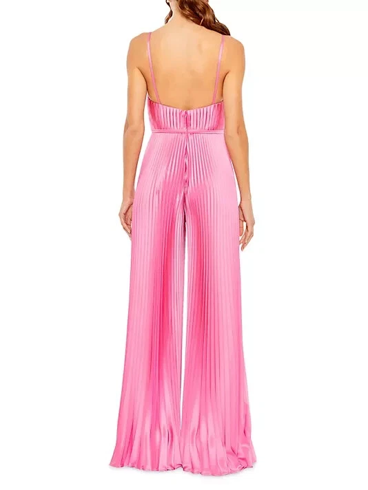 Mono de pierna ancha de satén plisado rosa Ieena Mac Duggal Talla 14 $398 Foto 2 de 3