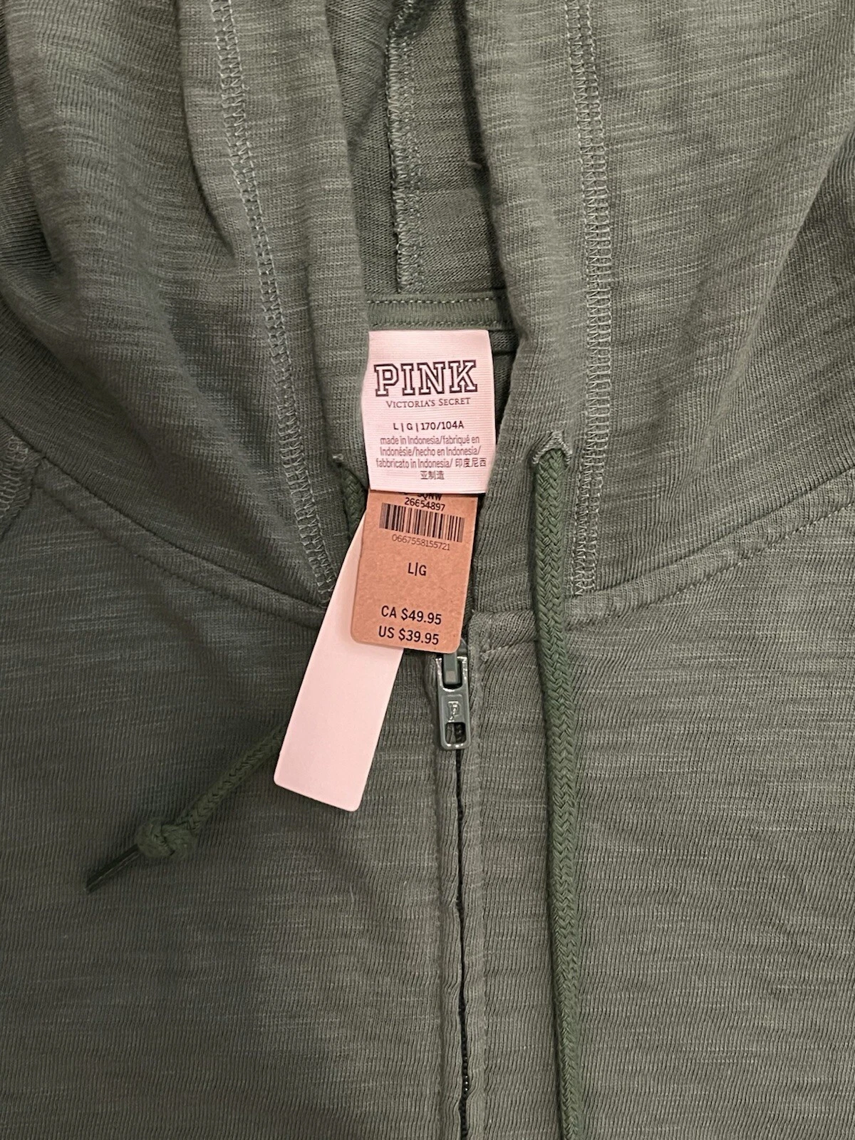 UNDERCOVER Felpa con cappuccio Victoria Secret ROSA full zip donna grande estiva salotto oliva