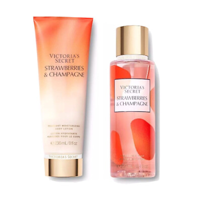 Victoria s Secret Strawberries & Champagne Fragrance Mist And Lotion 8.4 OZ New.