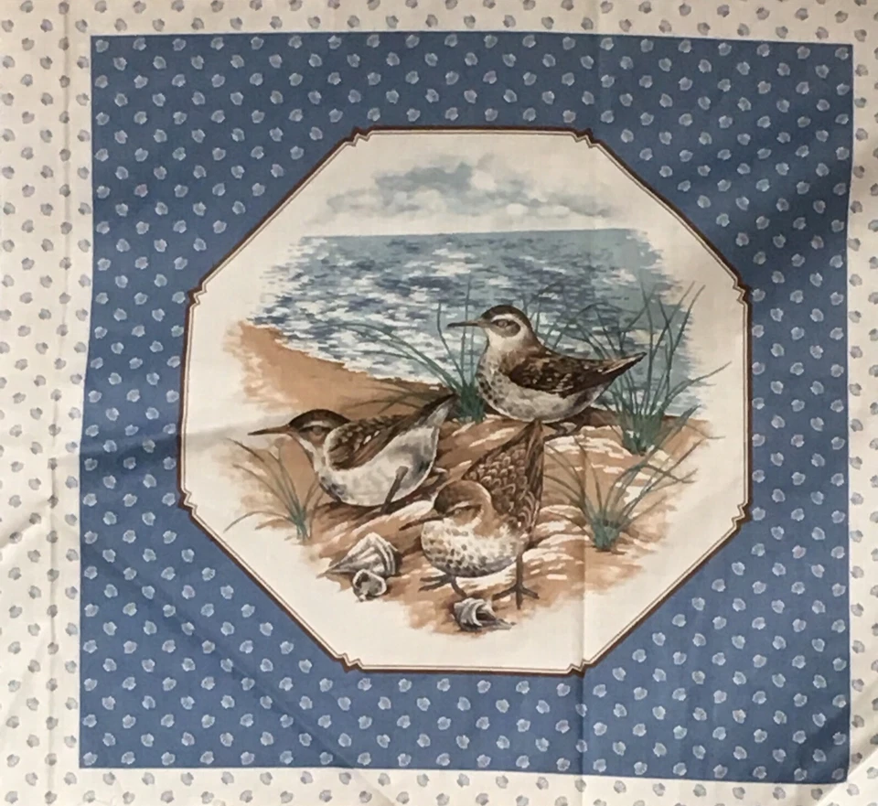 Painel de tecido Shore Birds Collection Cranston praia azul marrom 17 x45" - Imagem 3 de 4