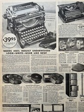 VTG 1935 Wards Underwood Typewriter Print Ad 23x34cm Office Supplies MWC484-85 thumbnail