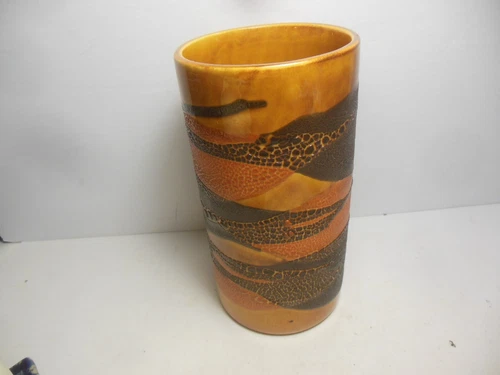 Vintage 7" Royal Haeger Sunset Orange Ochre Cylinder Vase Volcanic Lava Glaze