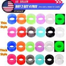 2piece Thick/Thin FLESH TUNNELS-Silicone Ear Skins-Ear Gauges-Soft Ear plugs