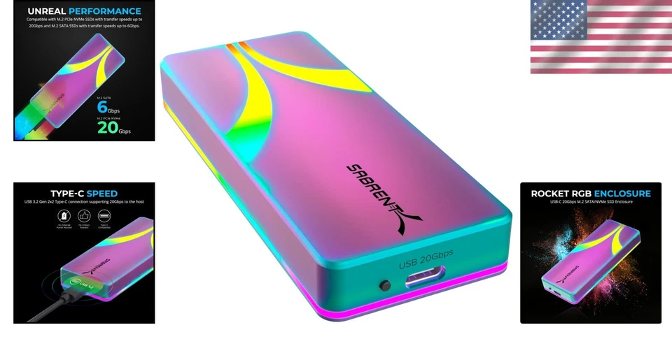 Sleek 20Gbps RGB USB-C SSD Enclosure with Aluminum Build - User-Friendly Design - Image 2 of 4