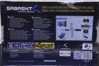 NEW SABRENT 16 FIT USB-3X5M USB 3.0 CABLE 5M Male to USB-A Female SKU 211667
