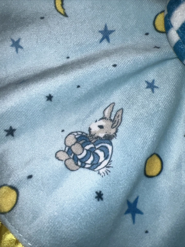 Manta de seguridad Goodnight Moon Bunny Lovey Baby de felpa amarilla satinada adorno Lovie Foto 4 de 4