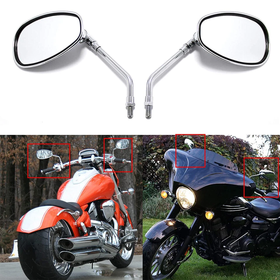 Espejos retrovisores laterales cromados para motocicleta 10 mm para Kawasaki Vulcan 900 800 750 EE. UU. Foto 2 de 4