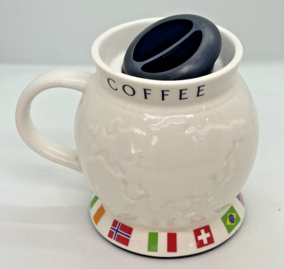 Starbucks Barista Coffee 2002 Globe Embossed World Flags 24oz Collectible Mug