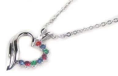 VETEMENTS Heart 925 Sterling Silver Necklace Green Red Blue CZ Gem Love Chain Pendant Cute