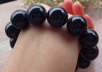 Certified Black Natural A JADE Jadeite Bead Beads Bangle Bracelet 15mm 400001