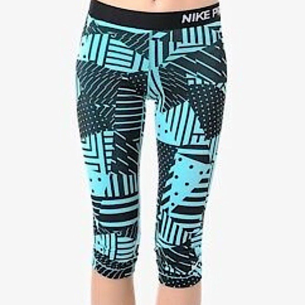 Nike Pro geometric print patchwork capri dri fit cropped running