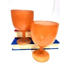 Vintage Peach iridescent carnival glass goblets red wine glasses chalices
