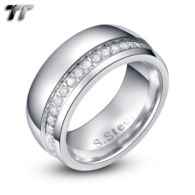TT 3mm Dazzling Plain S.Steel Eternity CZ Wedding Band Ring Siz - Foto 3