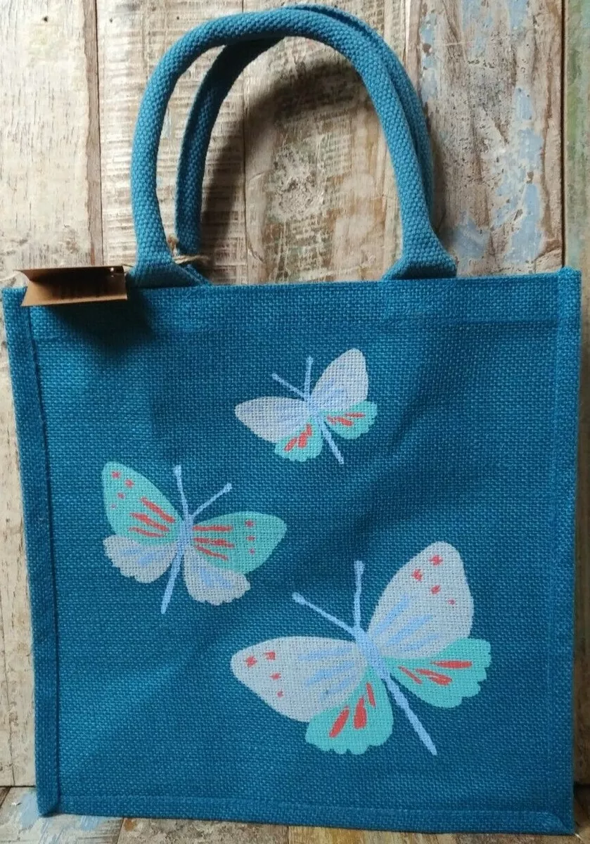 JUTE SHOPPING BAG BUTTERFLY DESIGN ECO FRIENDLY FAIR TRADE STORAGE  30x30x20CM