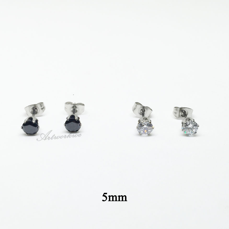 2-Pack Stainless Steel Round CZ Screw Back Ear Studs For Men & Women