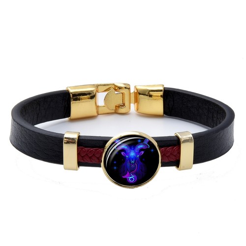 Lederarmband Sternzeichen Horoskop Mode Herren Damen Unisex Schwarz Charme - 第 2/13 張圖片
