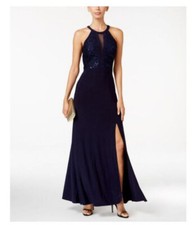 Nightway Womens Sequin Gown Dress, Navy Blue, Size 8 NEW