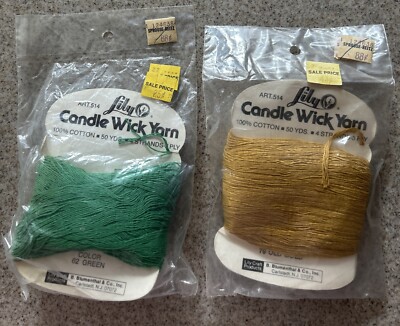 Art .514 Lily Candle Wick Yarn Lot of 2 100% Cotton 79 Old Gold, 62 Green