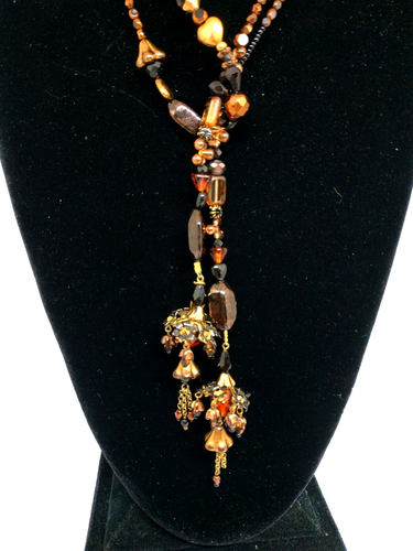 Lovely Long Necklace By Michal Negrin With Shades Of Brown And Black Crystals. - Picture 4 of 17
