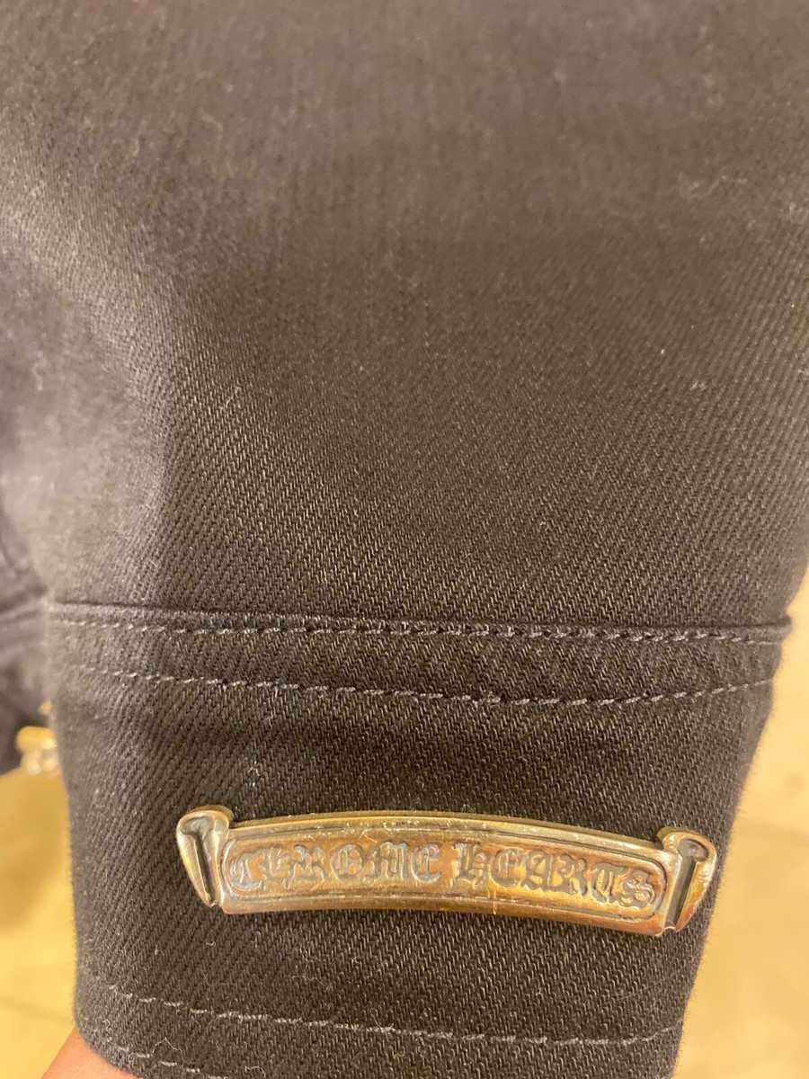 chrome hearts rolling stones leather collar black denim jacket