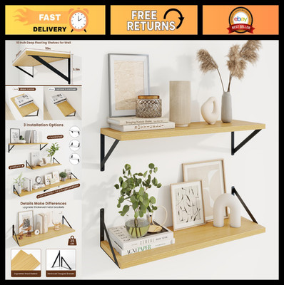 30'' Oak Floating Shelves Set of 2 | 10'' Deep Wall Storage for Living Room, Kitch