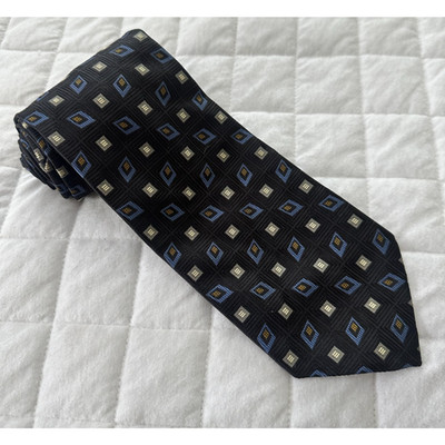 Robert Talbott Necktie Mens Black Geometric Best of Class 100% Silk Extra Long