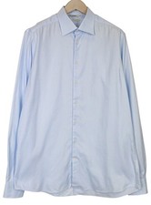 SUITSUPPLY Men's Formal Shirt 43-7/17L Slim Blue Cotton Button-Up Long Sleeve 