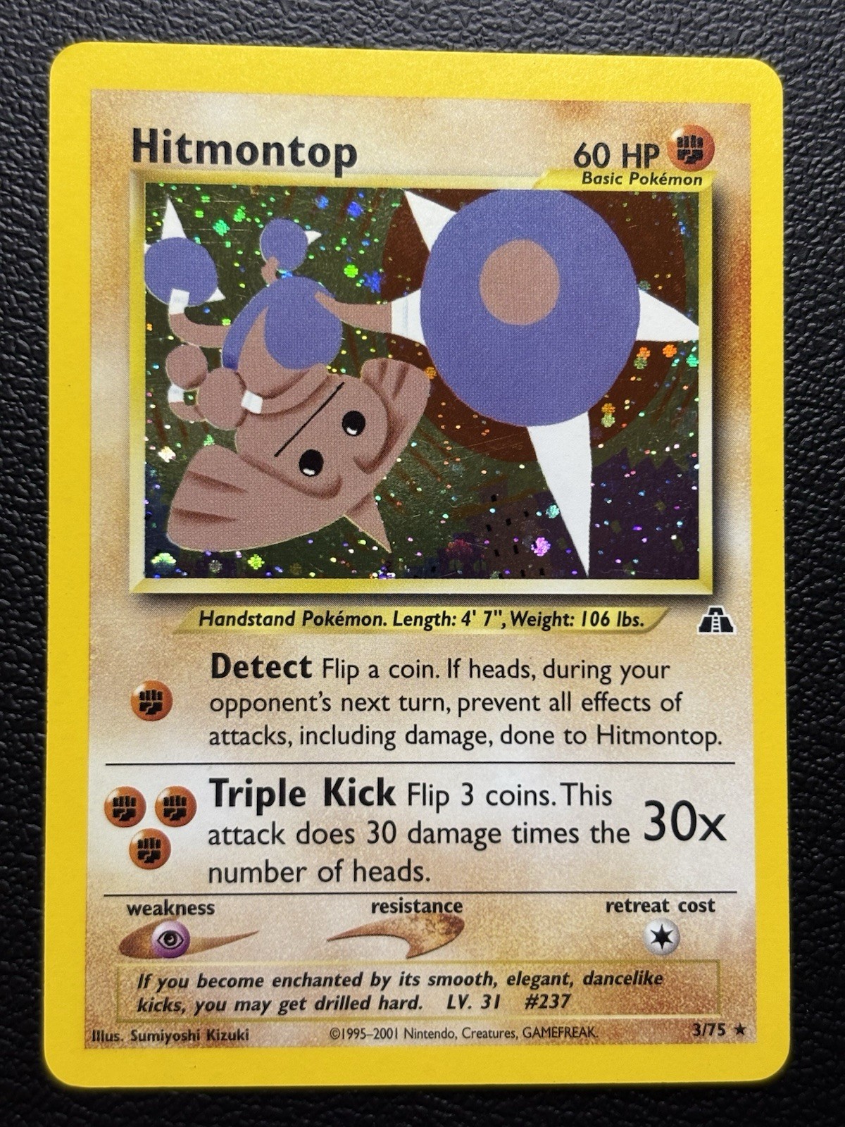 Hitmontop - 3/75 - Pokemon Neo Discovery Unlimited Holo Rare Card WOTC LP