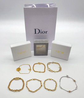 Auth Christian Dior CD Logo/Logo/Rhinestones Bracelet Set7 W/Box/Bag SK120638