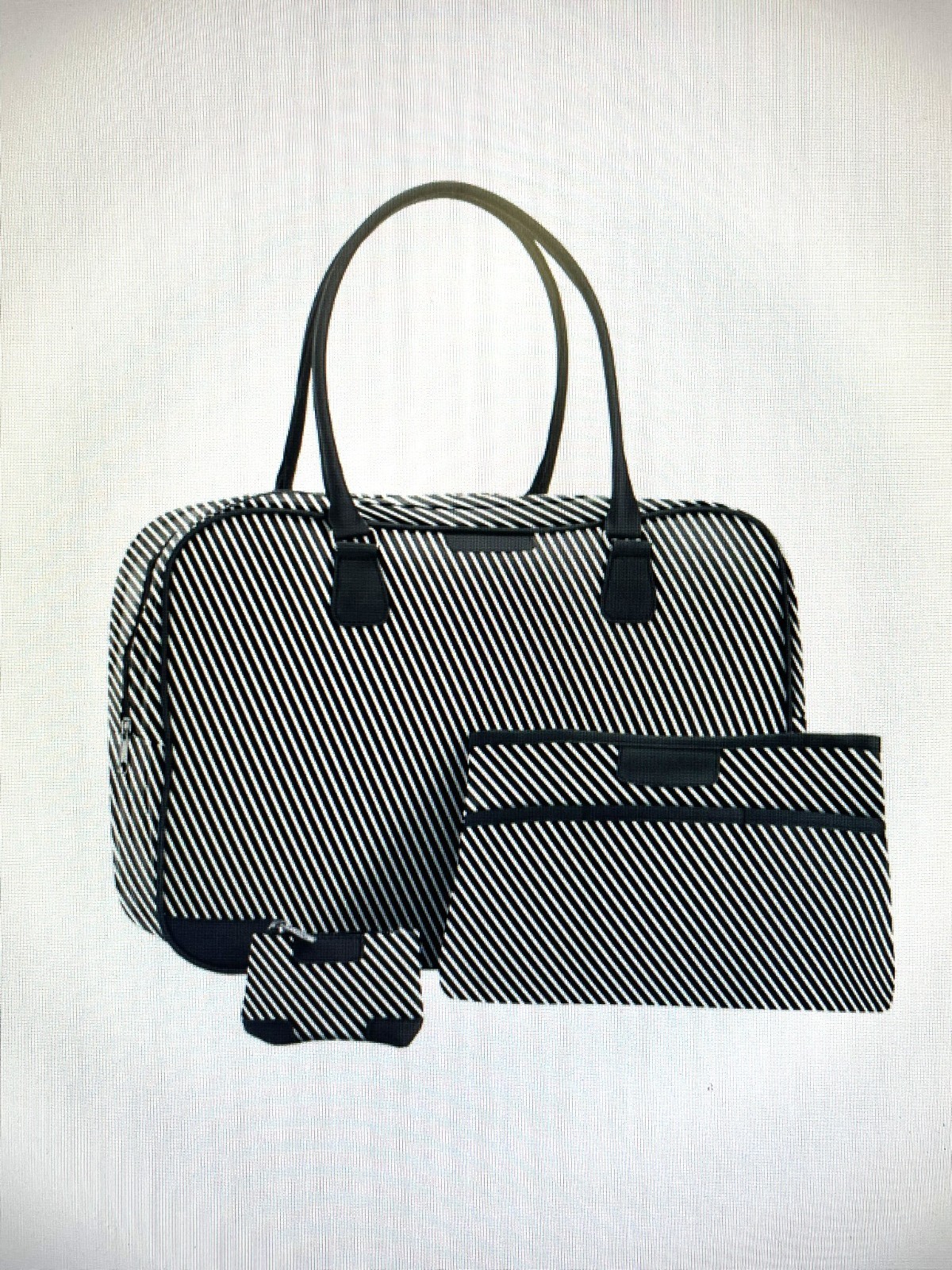 ROAMAN'S 3-Piece Travel Set Overnight Bag, Black & White Str