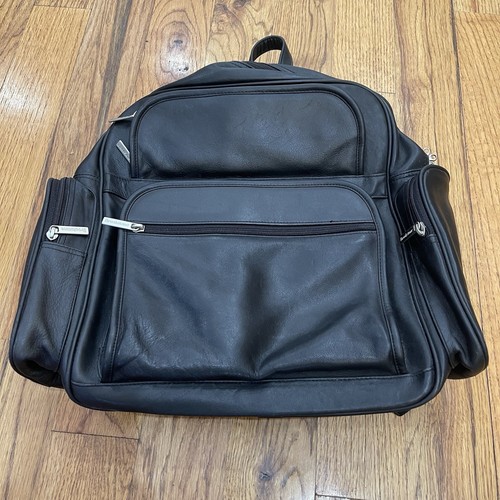 Brookstone Business Briefcase Backpack Bag Black All Leather Locking Zipper