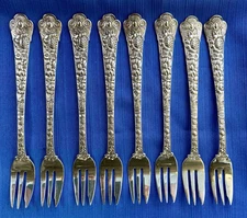 Gorham Cluny Sterling Silver Oyster/Cocktail Fork Set Of 8 - Antique by Gorham