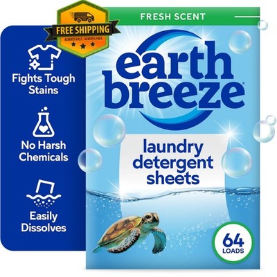 Earth Breeze Eco-Friendly Laundry Detergent Sheets   Fresh Scent, 32 Sheets (64