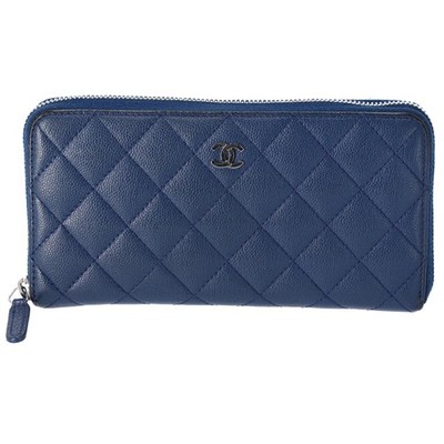 CHANEL Classic Matelasse Long Wallet A82370 Navy Caviar Leather