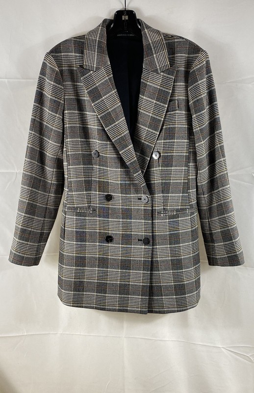 Theory Women's Power Jkt City Plaid Double Breasted Blazer Multicolor Sz 6