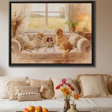 Oil Painting Dog Canvas Print Labrador Framed Cavalier King Charles Decor Art