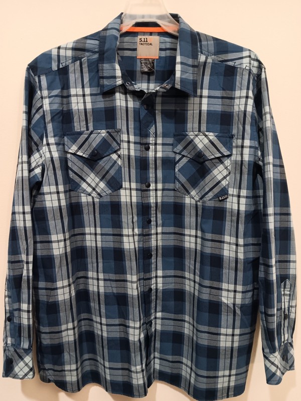 5.11 Tactical Men’s Blue Plaid Long Sleeve Pearl Snap Western Shirt Size XL 