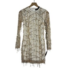 NWT Pretty Little Thing Sheer Overlay Mini Dress Rose Gold Sequin US 4 Party