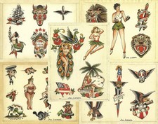 5 Sheets Brooklyn Joe Lieber Traditional Vintage Style 11X14 Tattoo Flash Set 6.