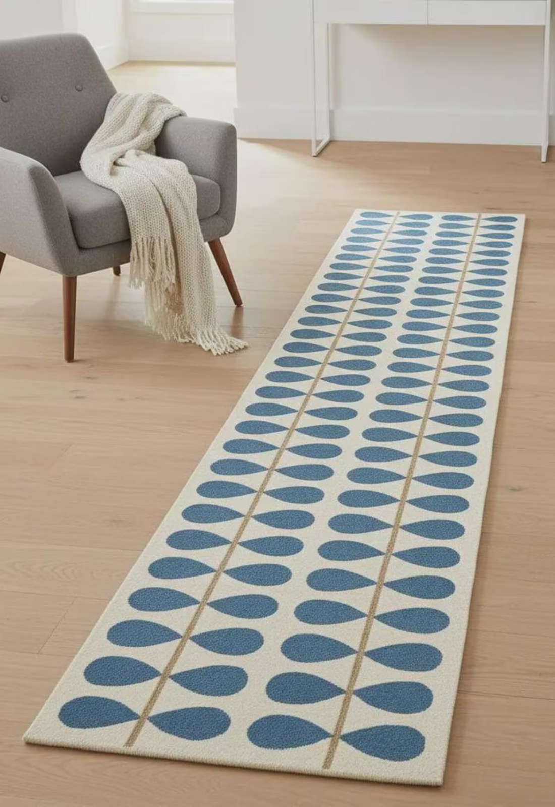Hand Tufted Wool Runner Rug | Blue Leaf Scandinavian Design